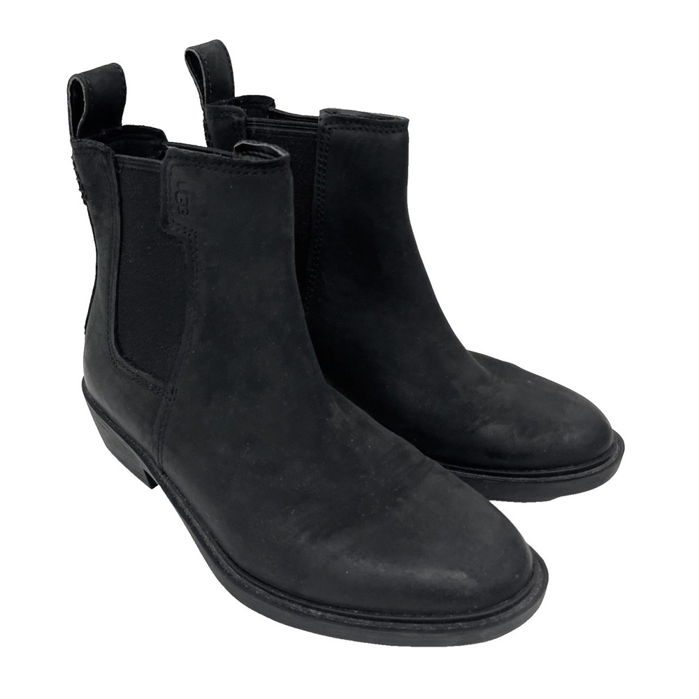 UGG Women's Emmeth Boot Size 5.5 Waterproof Chelsea Pull-On Black Suede